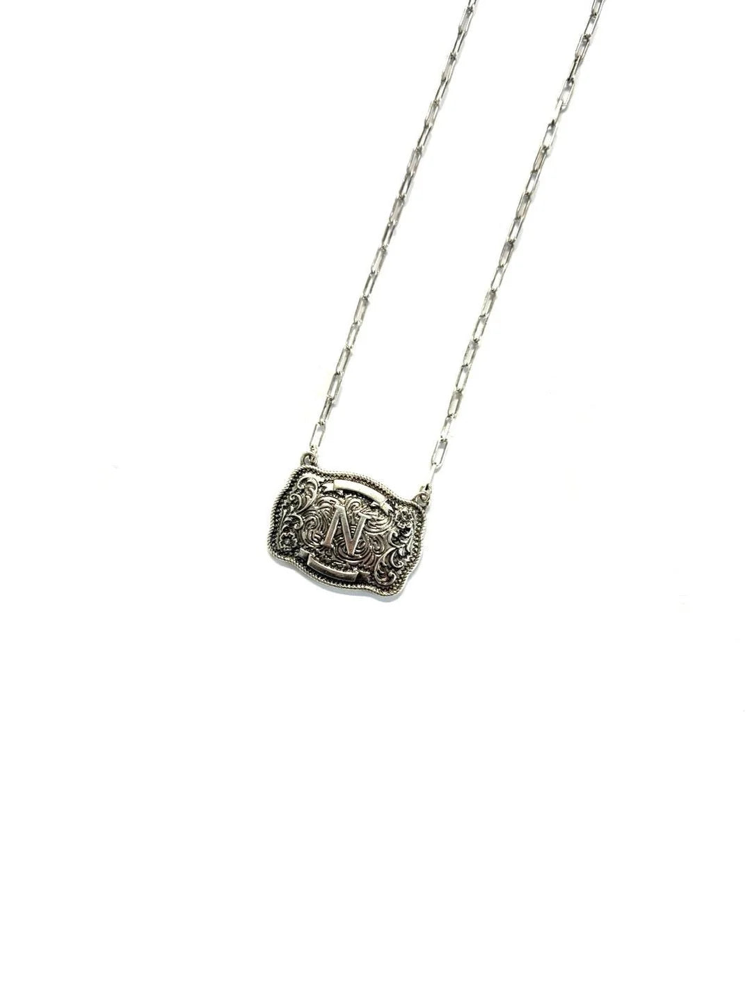 Belt Buckle Initial Necklace -DS