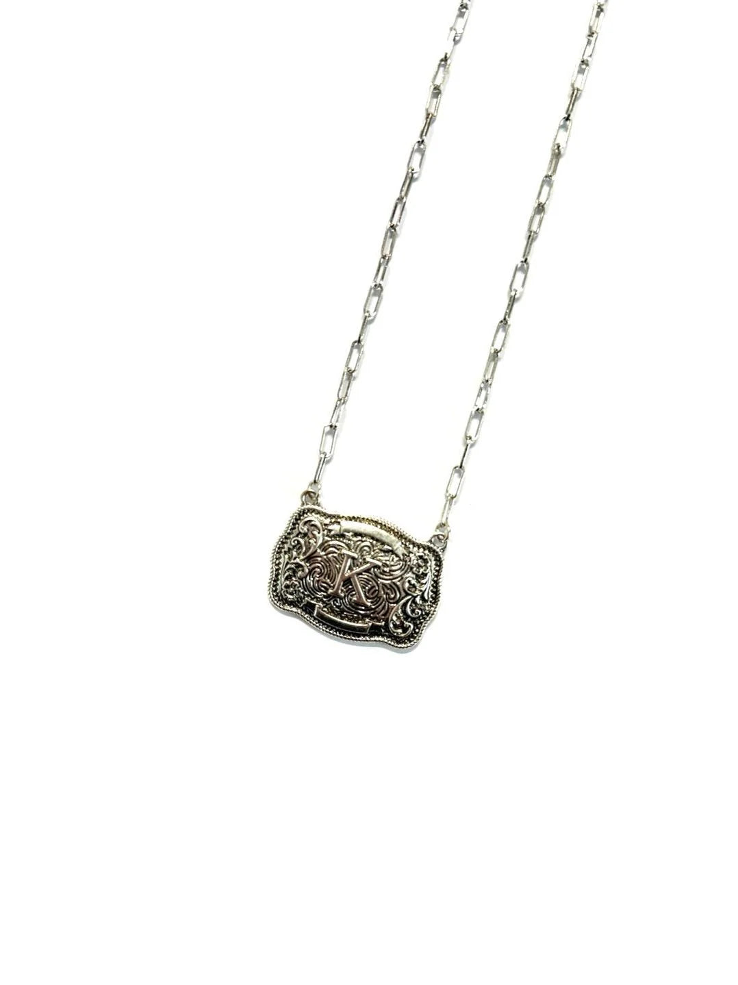Belt Buckle Initial Necklace -DS
