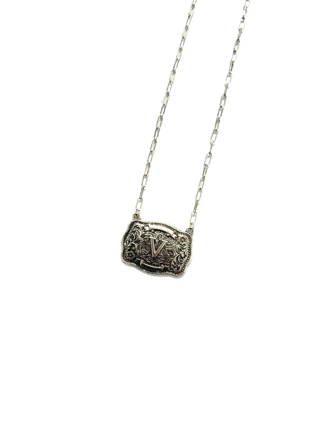 Belt Buckle Initial Necklace -DS