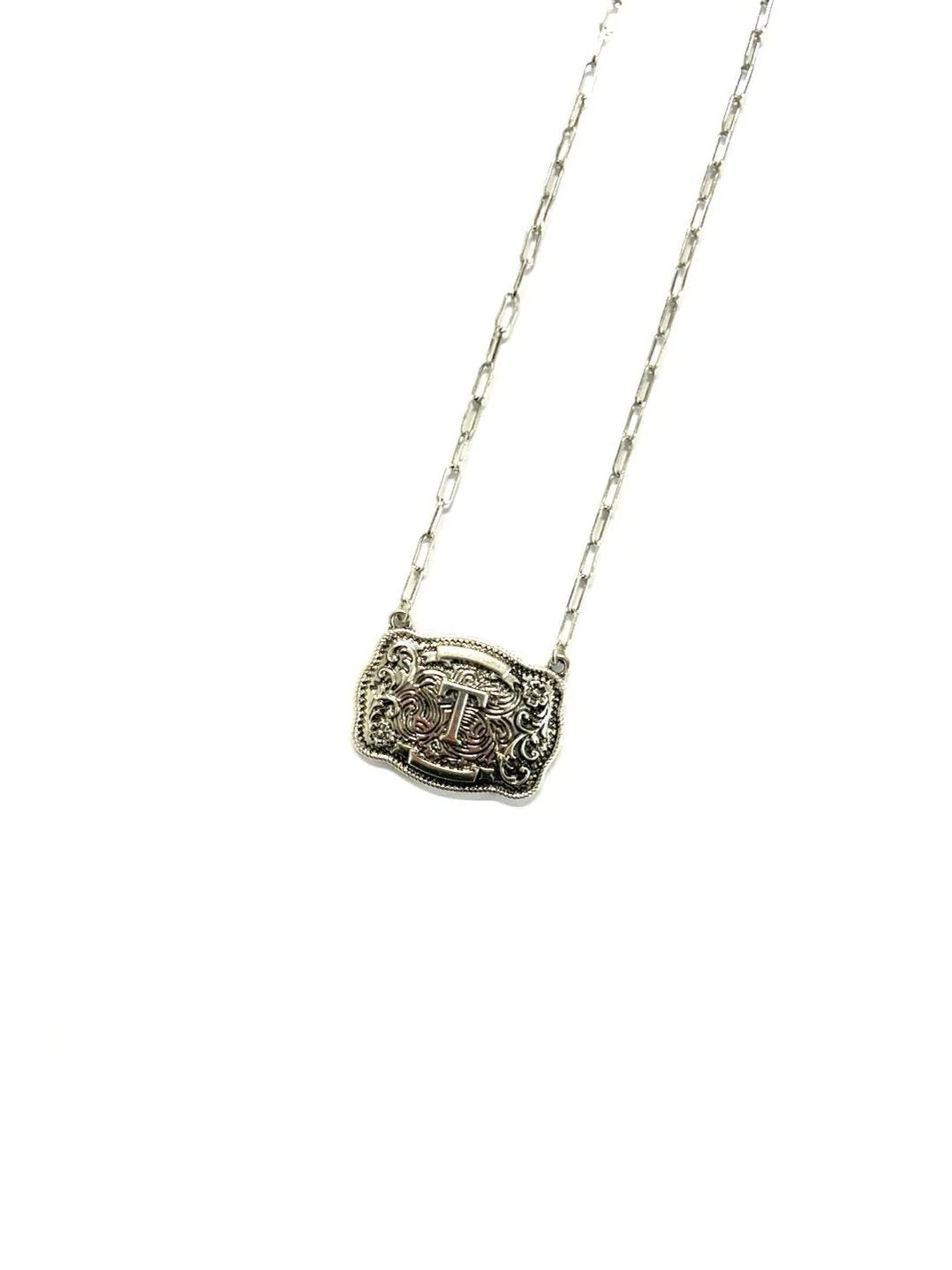 Belt Buckle Initial Necklace -DS