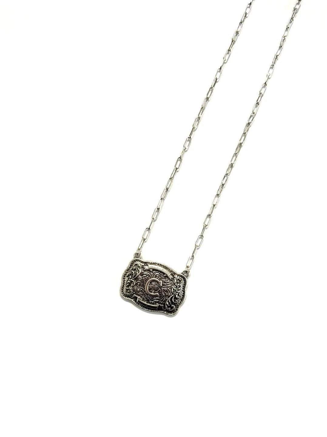 Belt Buckle Initial Necklace -DS
