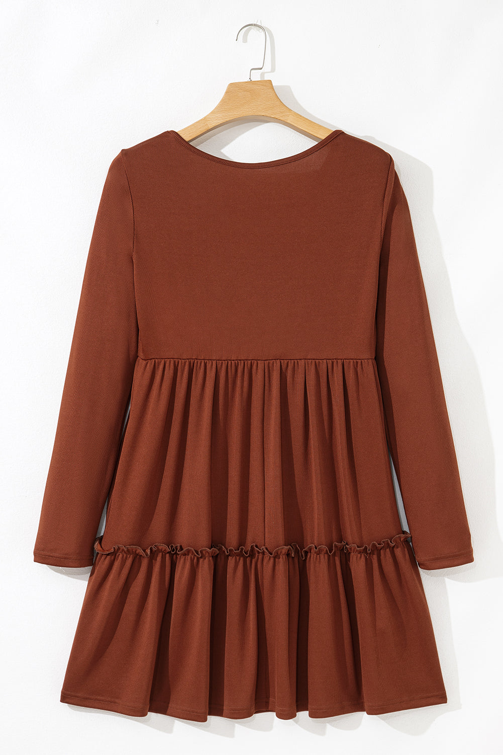 Ribbed Ruffle Trim High Waist Long Sleeve Mini Dress -DS