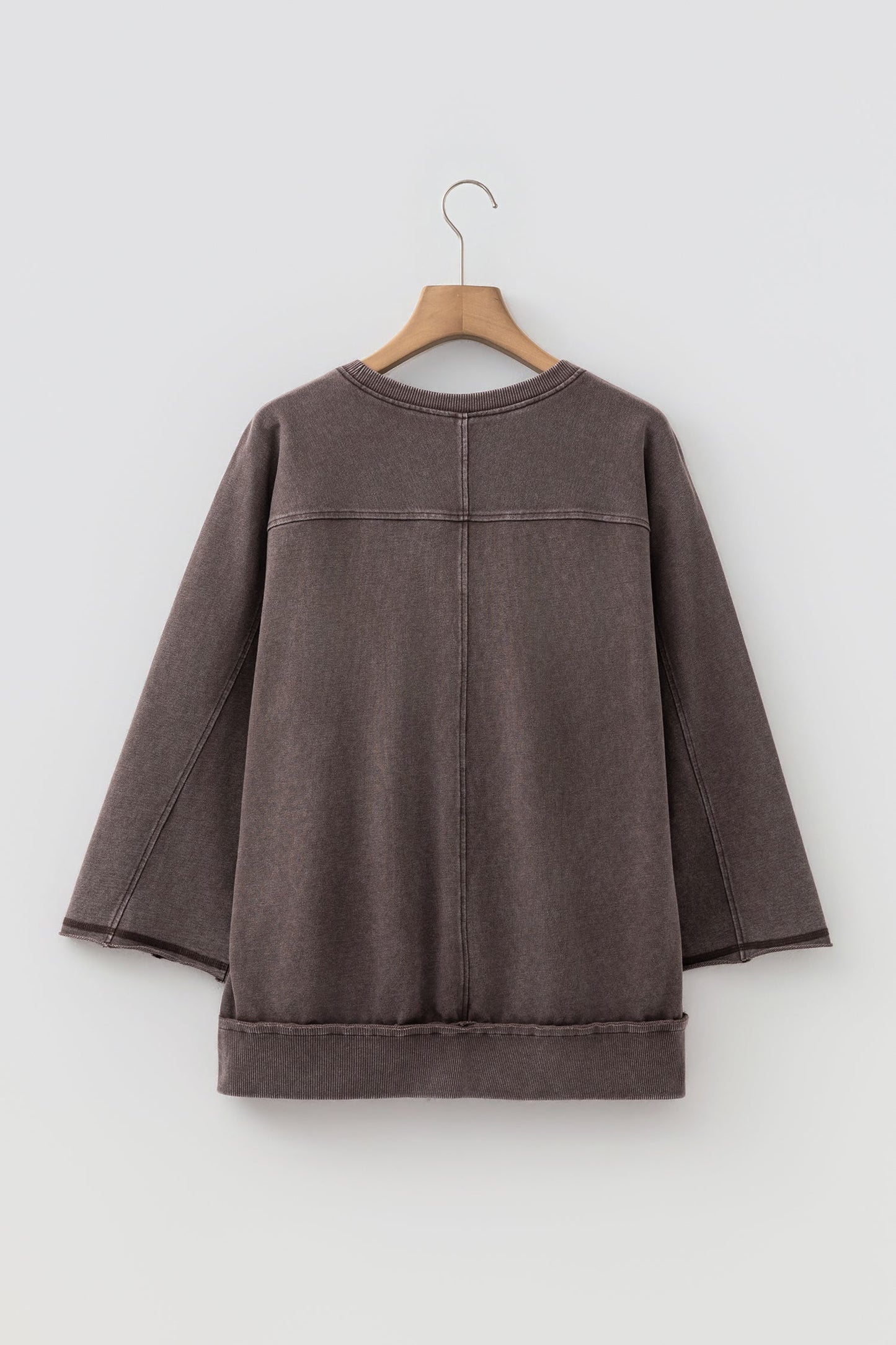 Mineral Wash Reverse Seam 3/4 Sleeve Top -DS