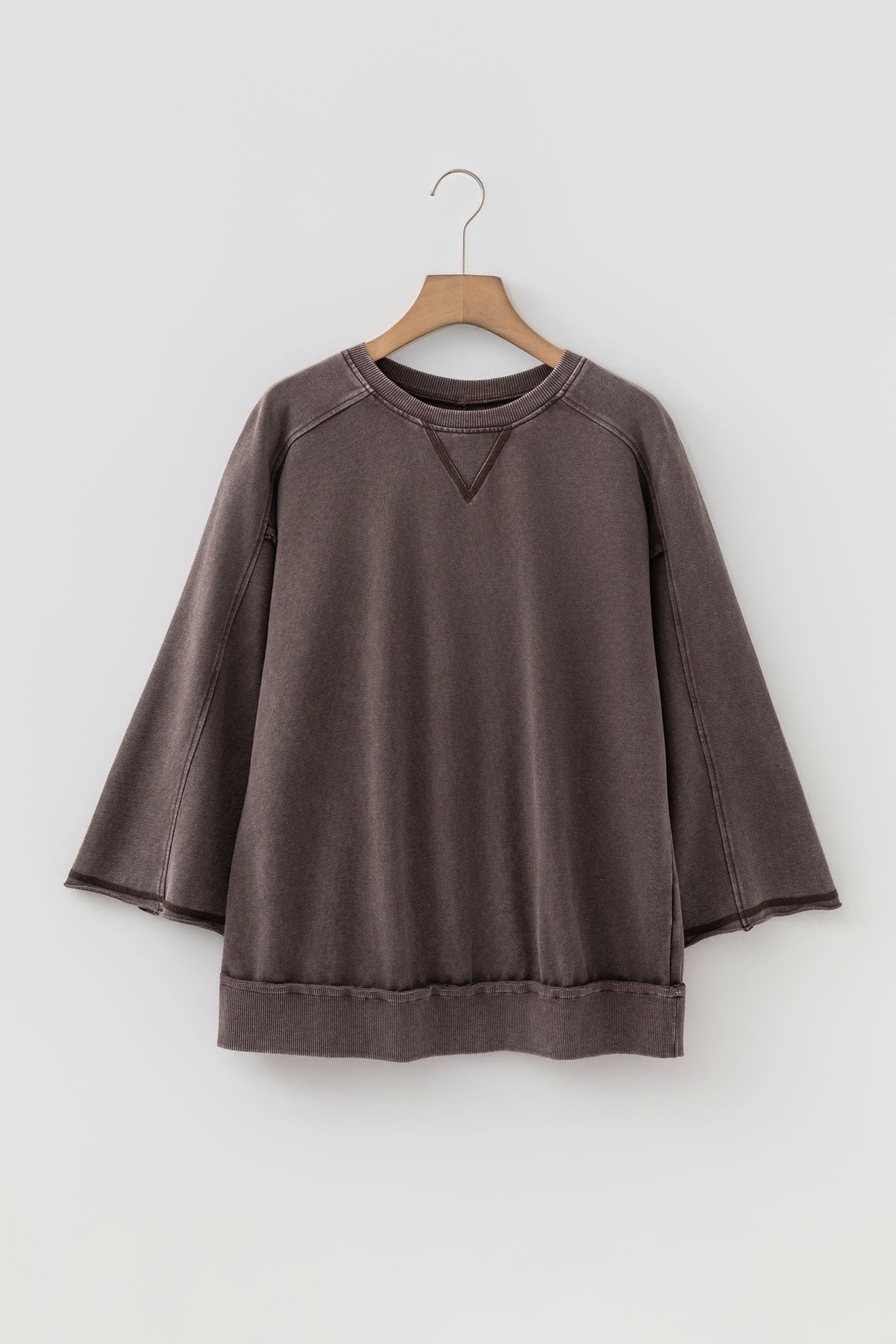 Mineral Wash Reverse Seam 3/4 Sleeve Top -DS