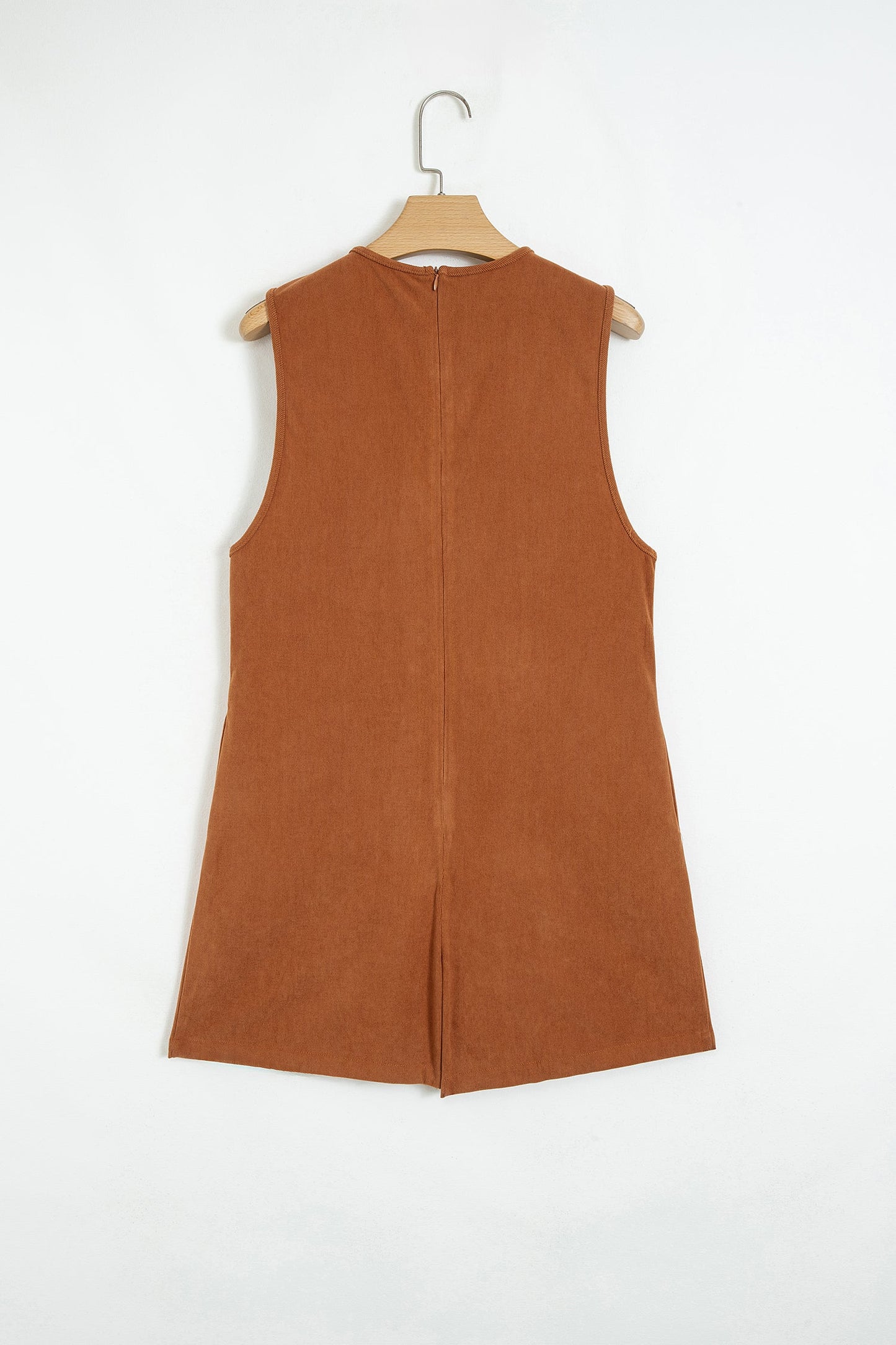 Solid Tie V-Neck Sleeveless Corduroy Romper -DS
