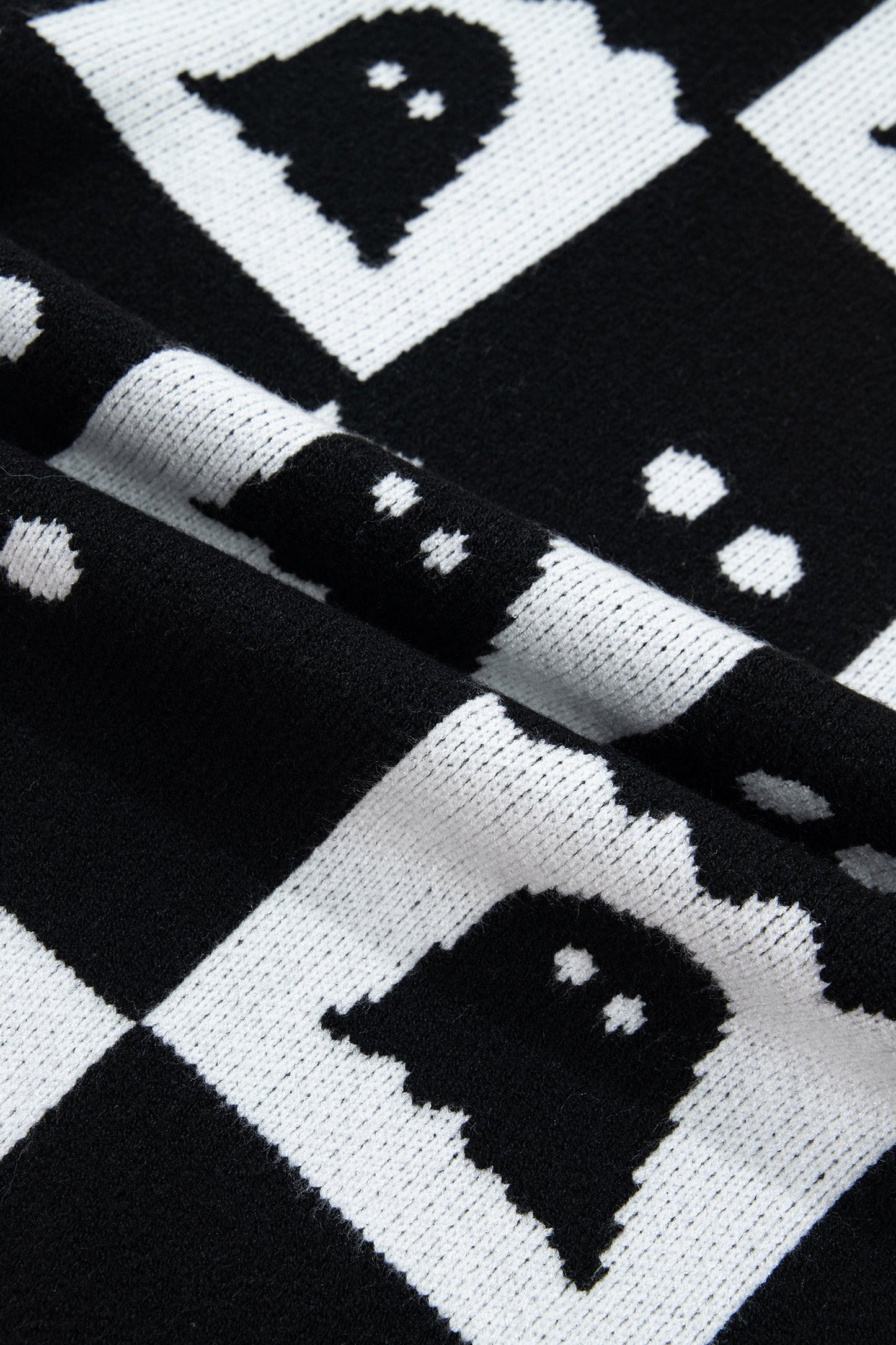 Halloween Ghost Checker High Neck Drop Shoulder Sweater -DS