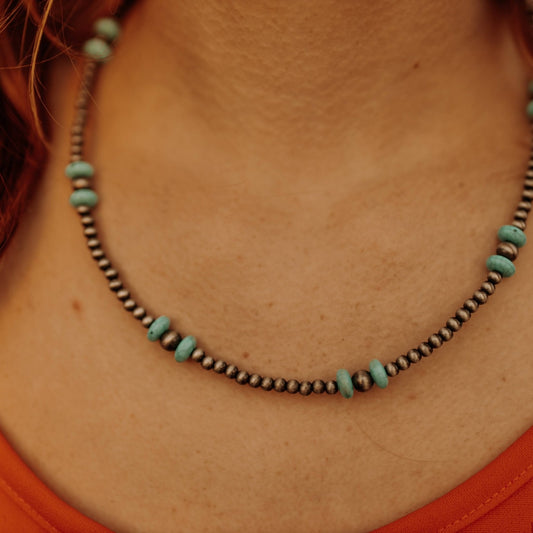 Faux Pearl and Turquoise Choker Necklace -DS