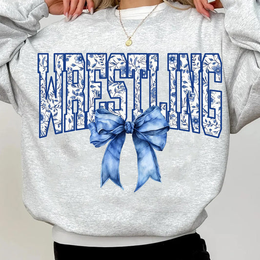 Wrestling Blue Floral Bow