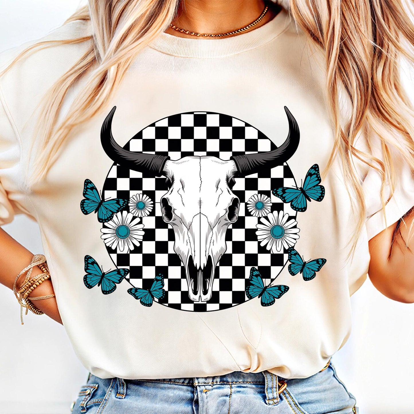 Turquoise Butterfly Skull