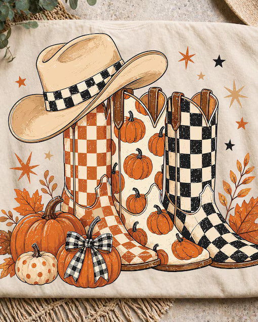 Fall Cowboy Boots Checkered