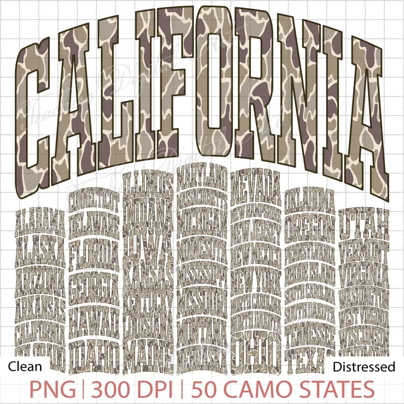 USA State Name Graphic - Pick your print camo or cheetah - KIDS