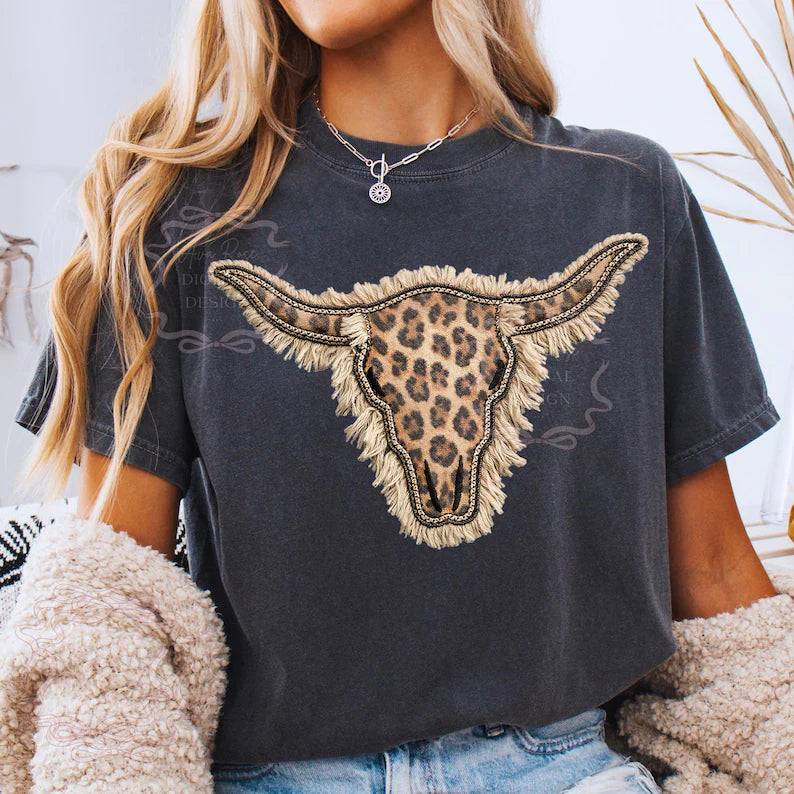 Leopard Cow Skull W/ Fringe - KIDS