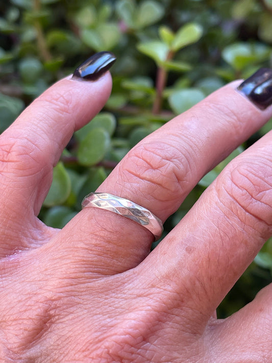 Handcrafted Sterling Silver Diamond Cut Band Stacker -DS