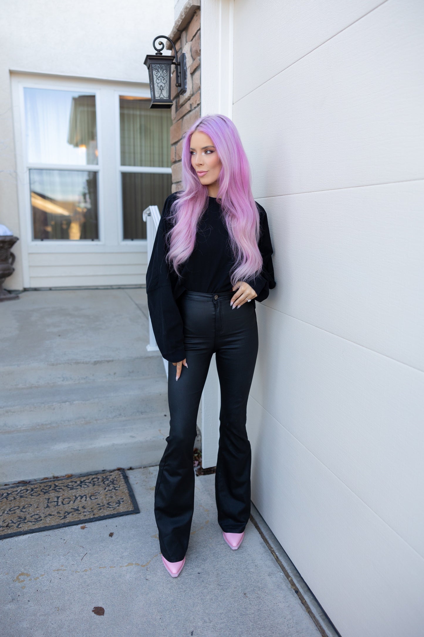 Leather Blakely High Waisted Bell Bottom Flare Jeans - Black -DS