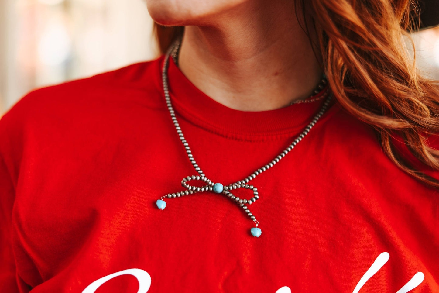 Silver Pearls Bow Necklace -DS