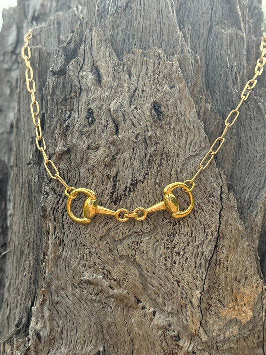 Snaffle Bit Gold Paperclip Chain Necklace -DS