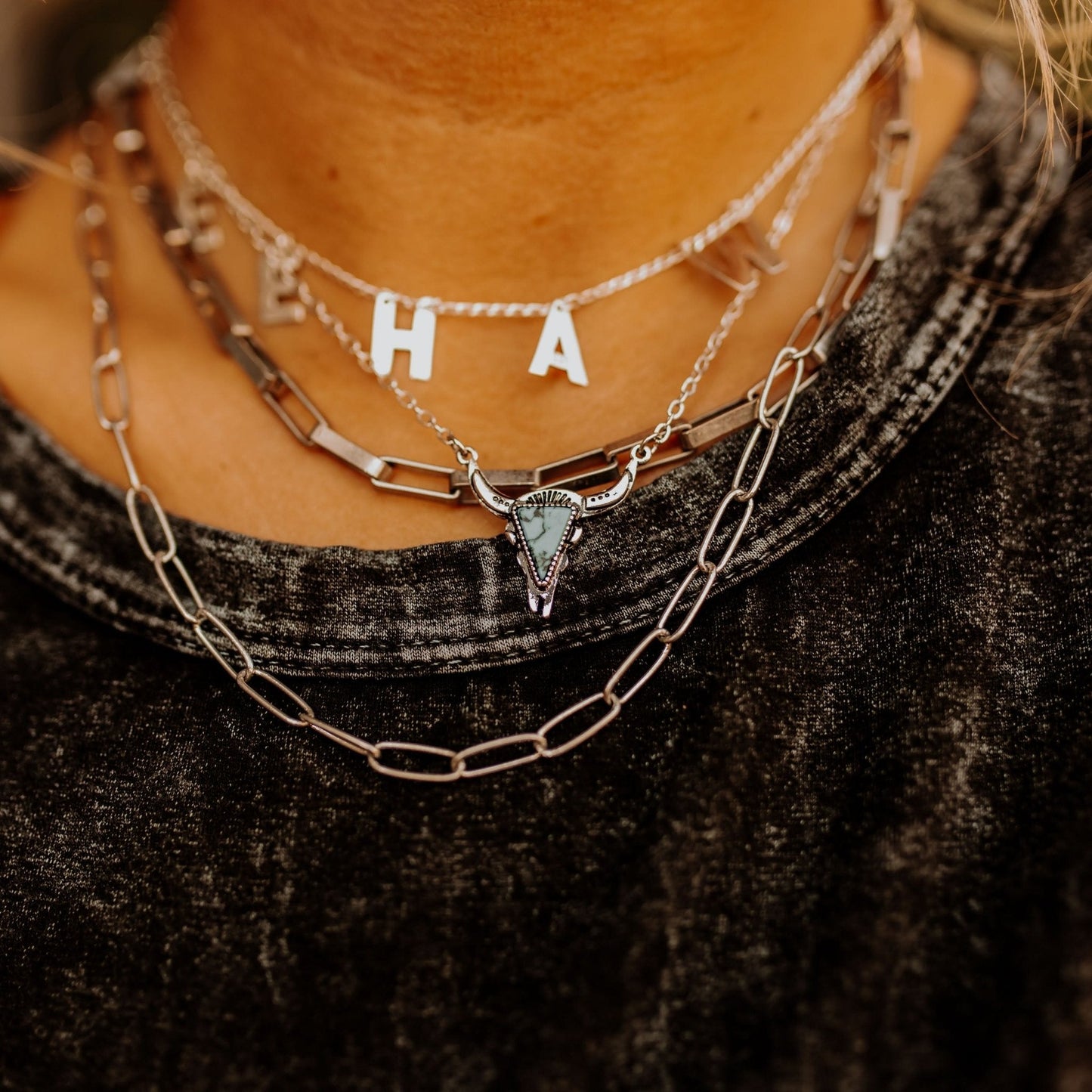 Turquoise Stone Steer Necklace -DS